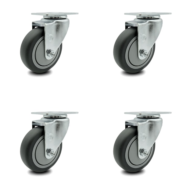 4 Inch Thermoplastic Rubber Wheel Swivel Top Plate Caster Set